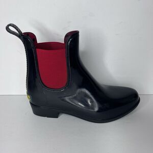 Lauren Ralph Lauren Tally Black Red Slip On Short Rain Boots Womens Size 5